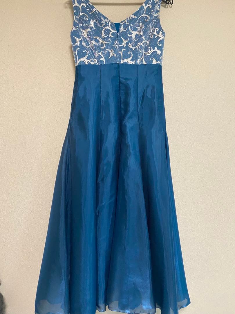 【美品】フラダンス　ブルー　ロングドレス　S〜Mサイズ