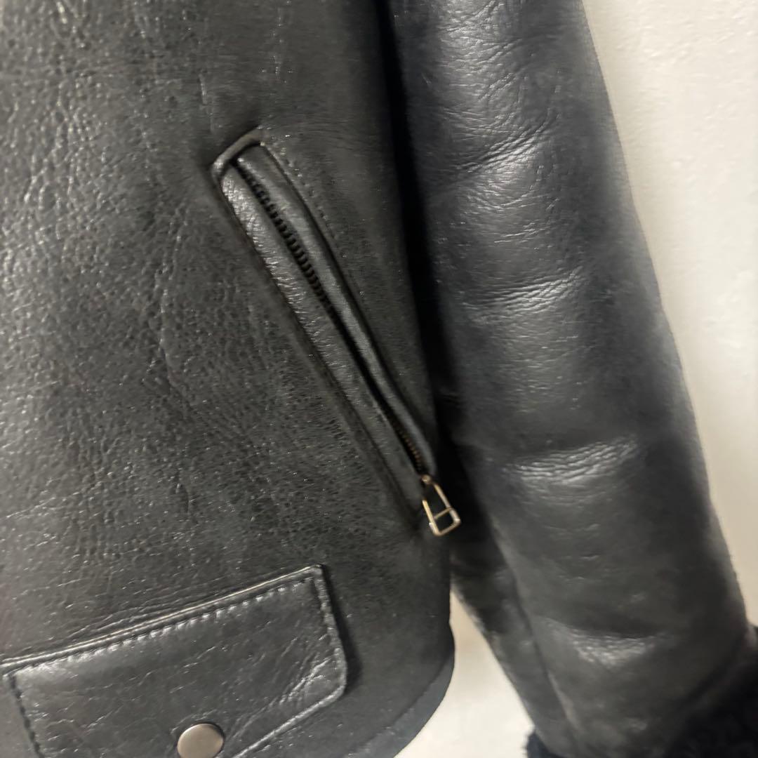 90's✨リアルムートン　シープスキン　レザージャケット　ダブルライダース　黒