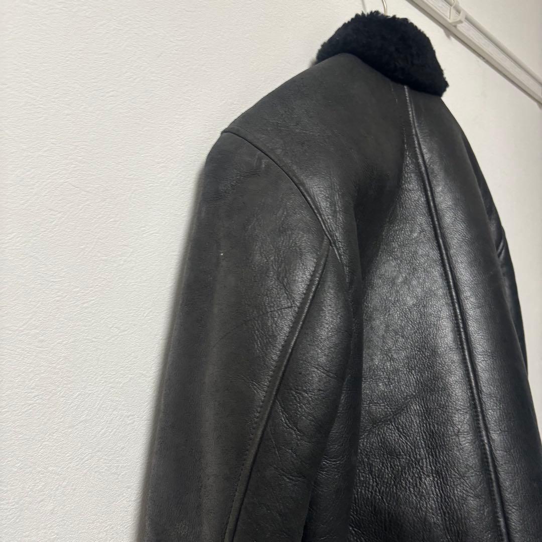 90's✨リアルムートン　シープスキン　レザージャケット　ダブルライダース　黒