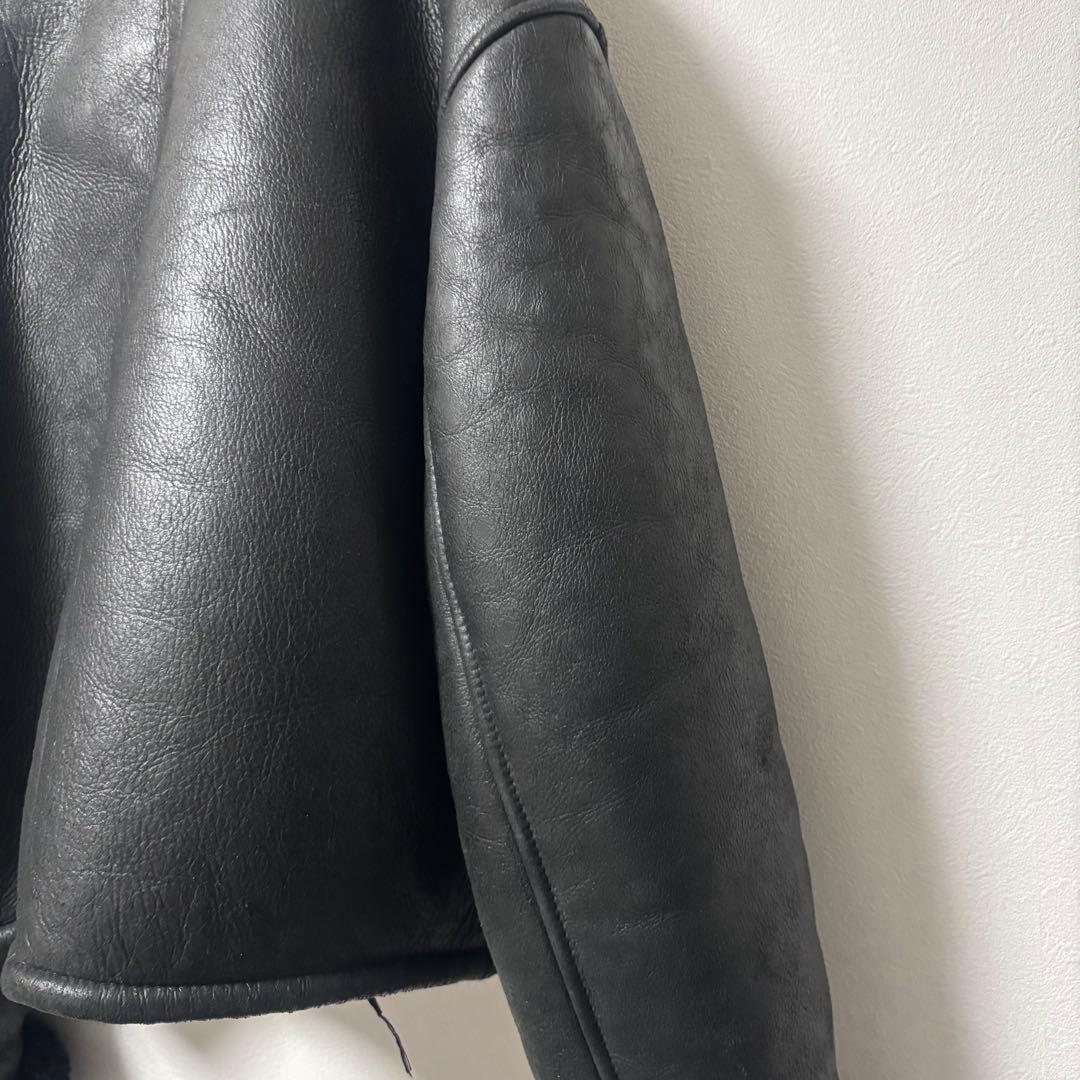 90's✨リアルムートン　シープスキン　レザージャケット　ダブルライダース　黒