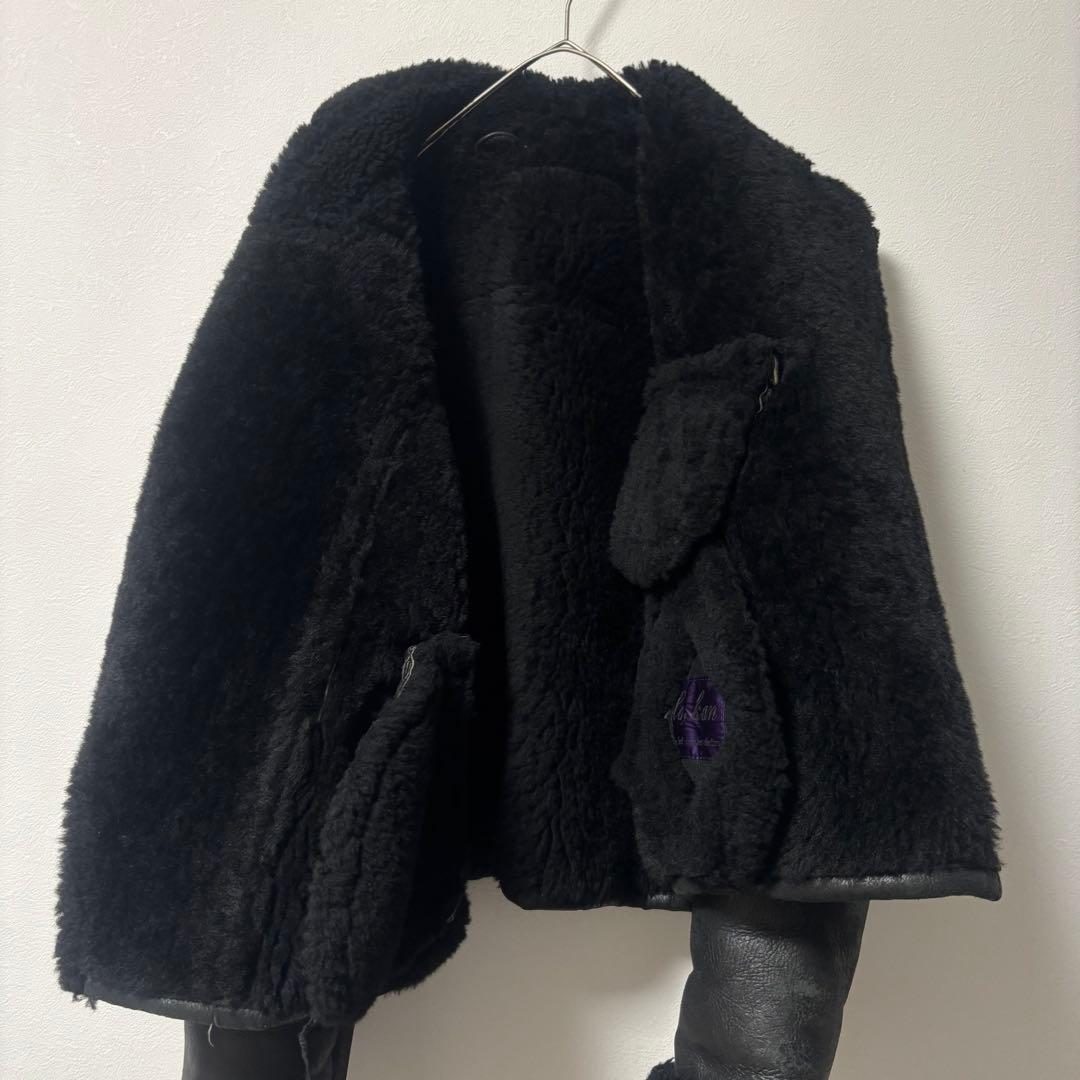 90's✨リアルムートン　シープスキン　レザージャケット　ダブルライダース　黒