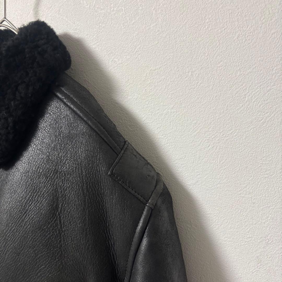 90's✨リアルムートン　シープスキン　レザージャケット　ダブルライダース　黒