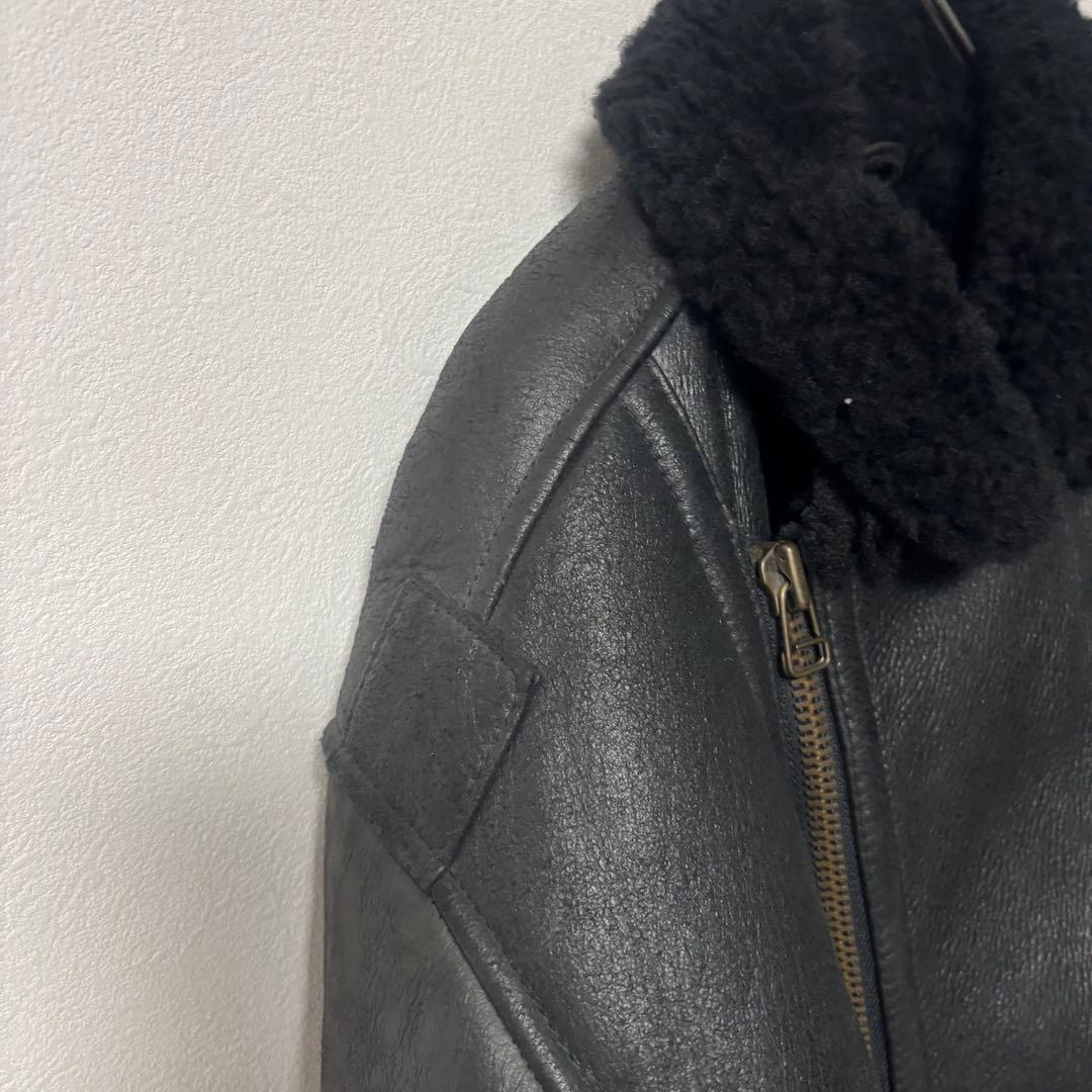 90's✨リアルムートン　シープスキン　レザージャケット　ダブルライダース　黒