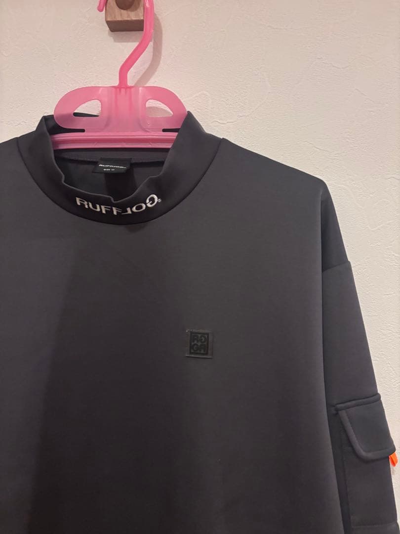 ラフロッグ　バックフレームロゴモックネックシャツ　M グレー