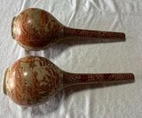 九谷焼 唐九郎窯 赤絵 金彩 窓枠山水文 鶴首 徳利 2本セット