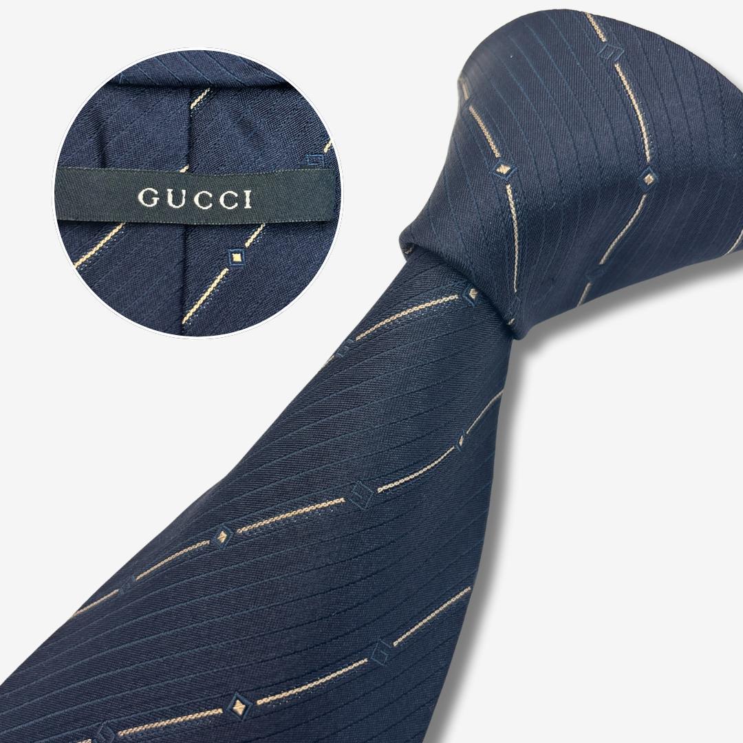 GUCCI シルクネクタイ ストライプ柄 ネイビー