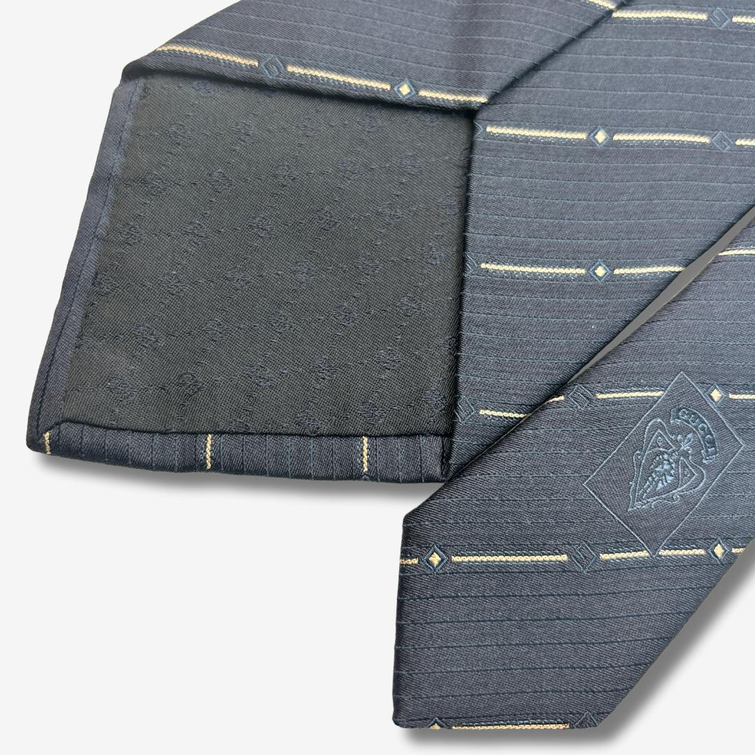 GUCCI シルクネクタイ ストライプ柄 ネイビー