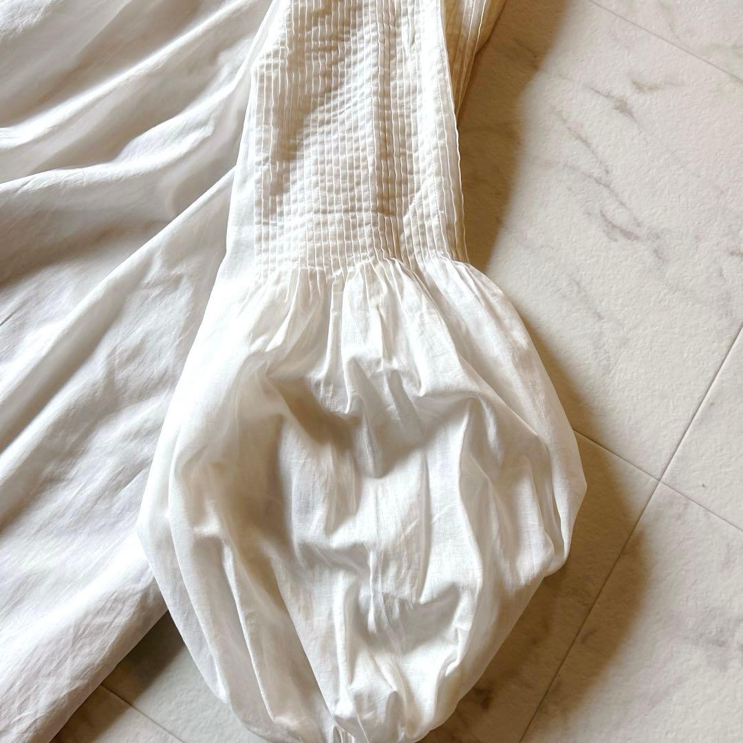 新品タグ付✨コットンローンワンピース　スリードッツ ギャザー ピンタック　フレア