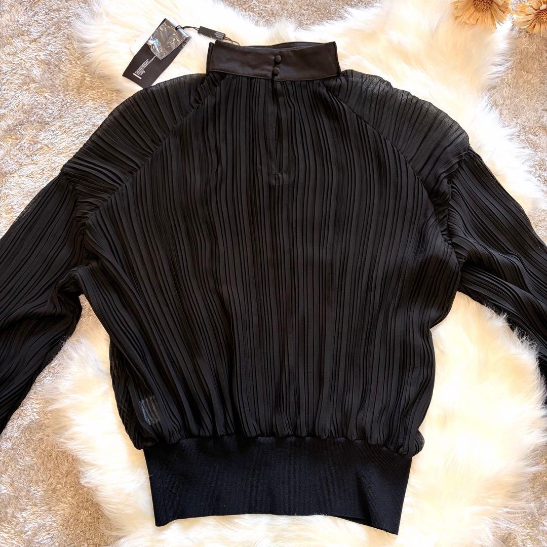 【タグ付き】Sov. プリーツ長袖ブラウス リボン付き ブラック シフォン