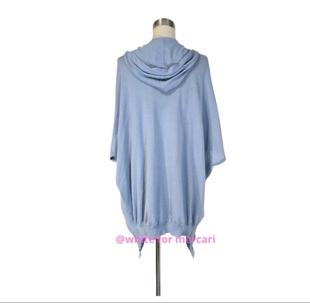 イタリア製 定価40万 水色シルキーカシミアとろみニットポンチョ