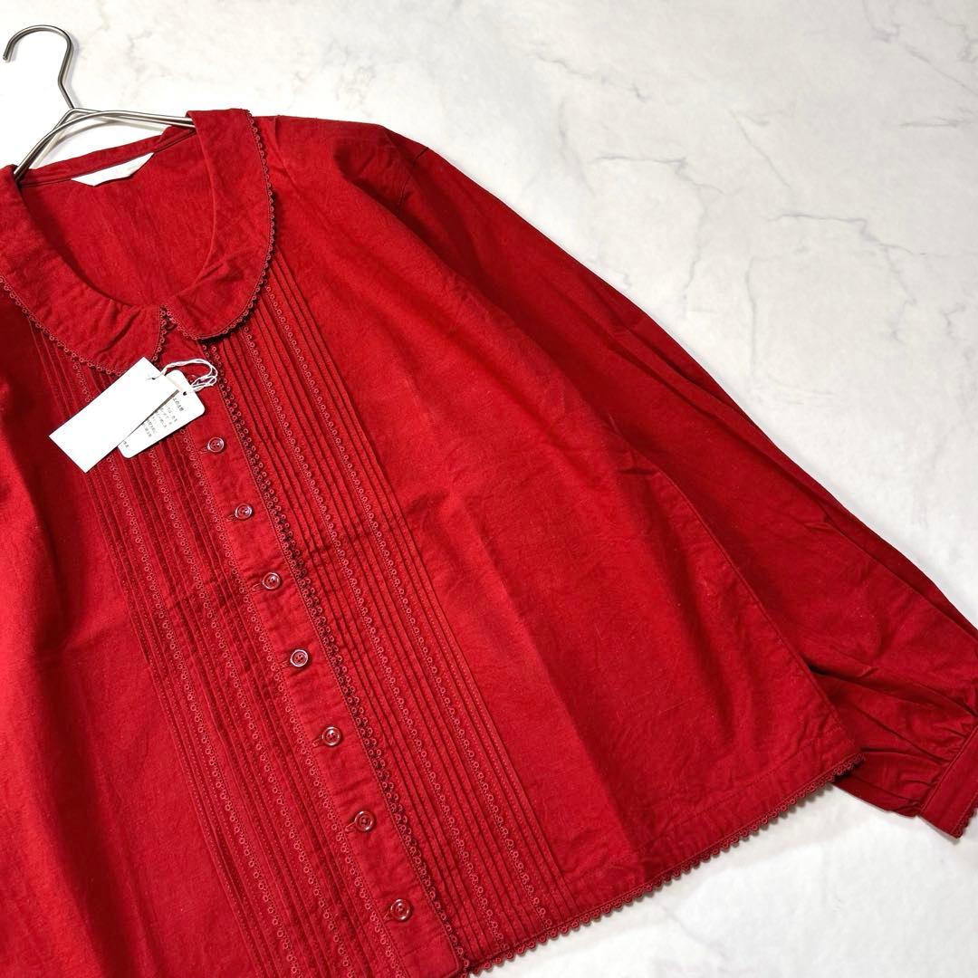 美品ピンクハウスPINK HOUSE ピンタック フリルブラウス 丸襟 レース