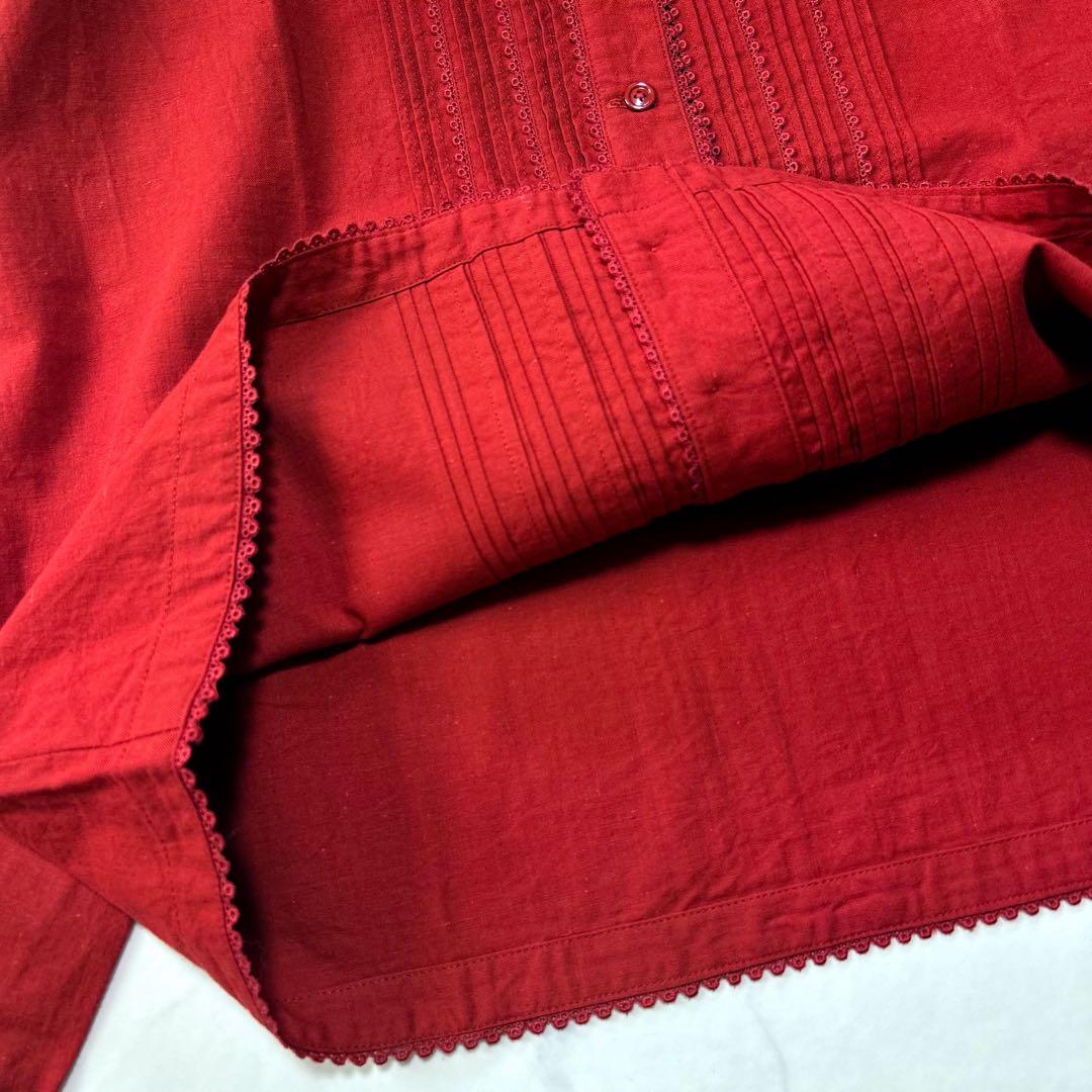 美品ピンクハウスPINK HOUSE ピンタック フリルブラウス 丸襟 レース