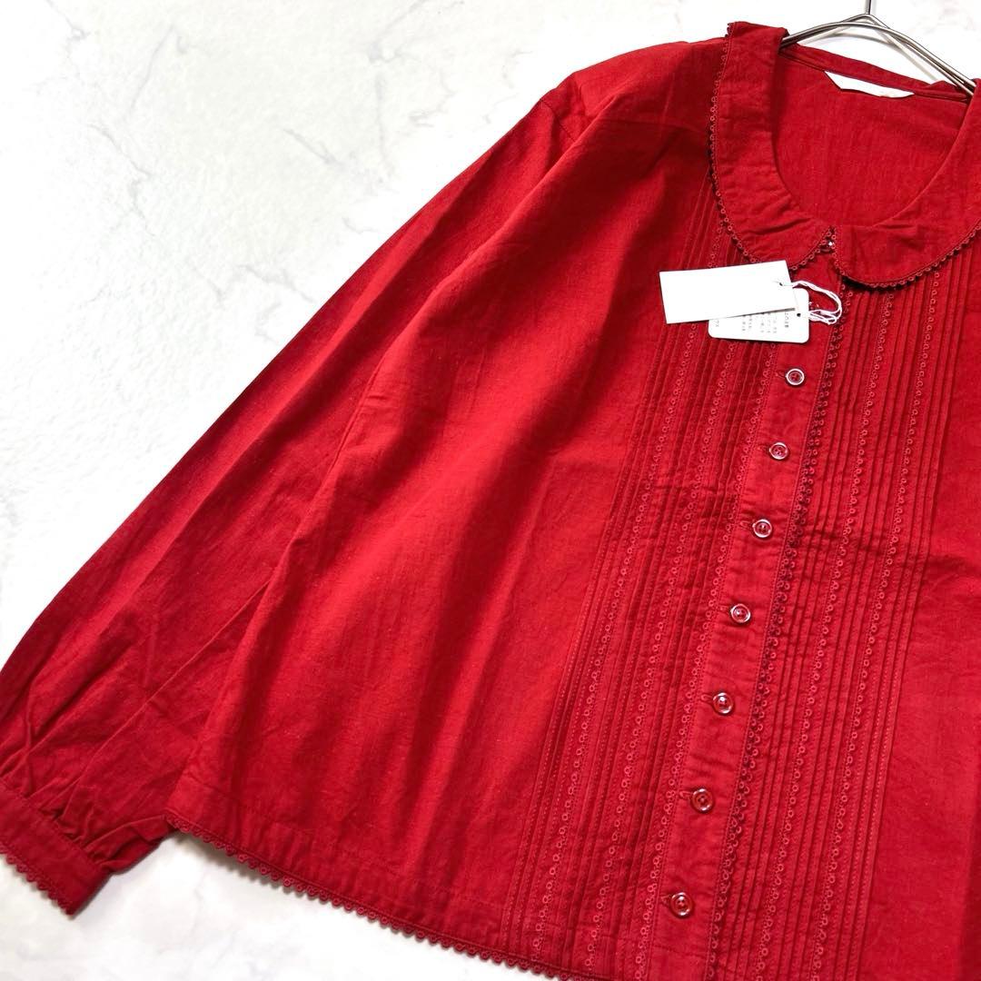 美品ピンクハウスPINK HOUSE ピンタック フリルブラウス 丸襟 レース