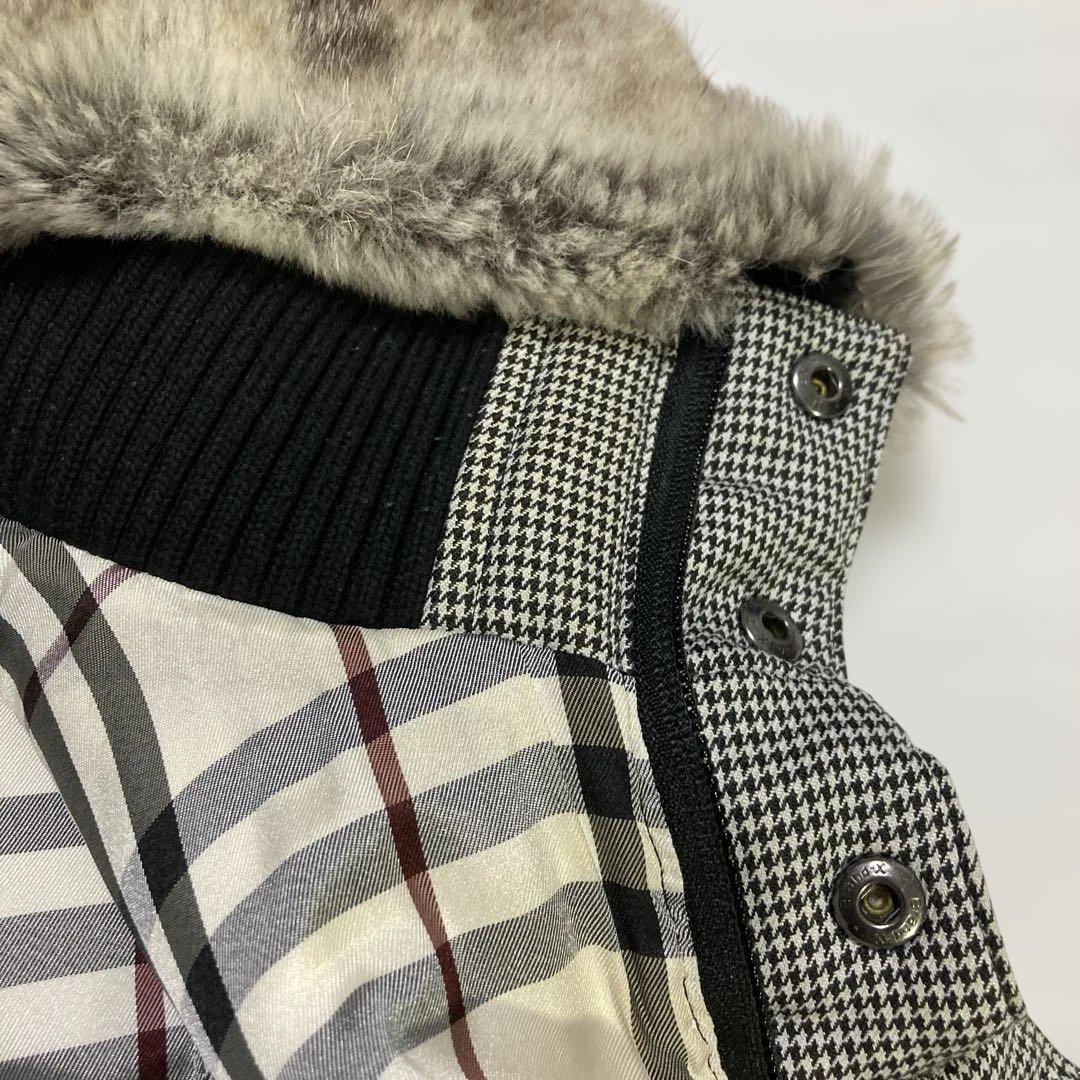 レア★バーバリーブラックレーベル 千鳥 フード リアルファー ダウンベスト L