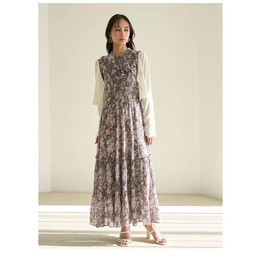 SNIDELスナイデル プリーツプリントワンピース 0 少々訳あり