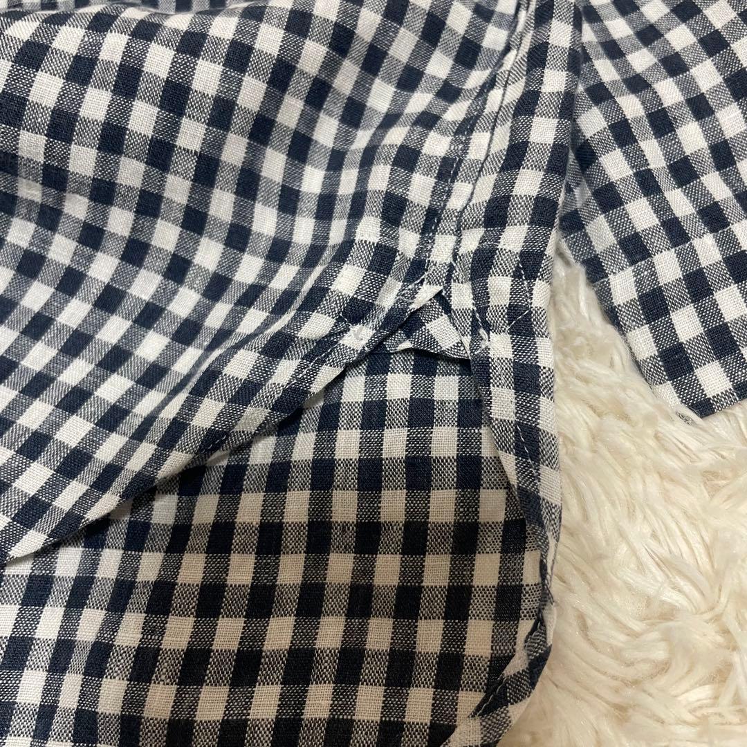 美品 マーガレットハウエル 上質リネンギンガムチェック柄シャツ 麻100% 紺