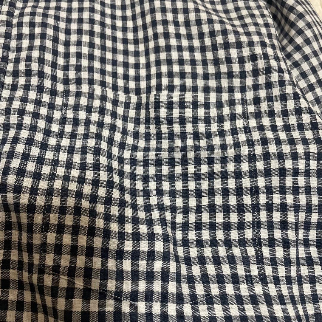 美品 マーガレットハウエル 上質リネンギンガムチェック柄シャツ 麻100% 紺