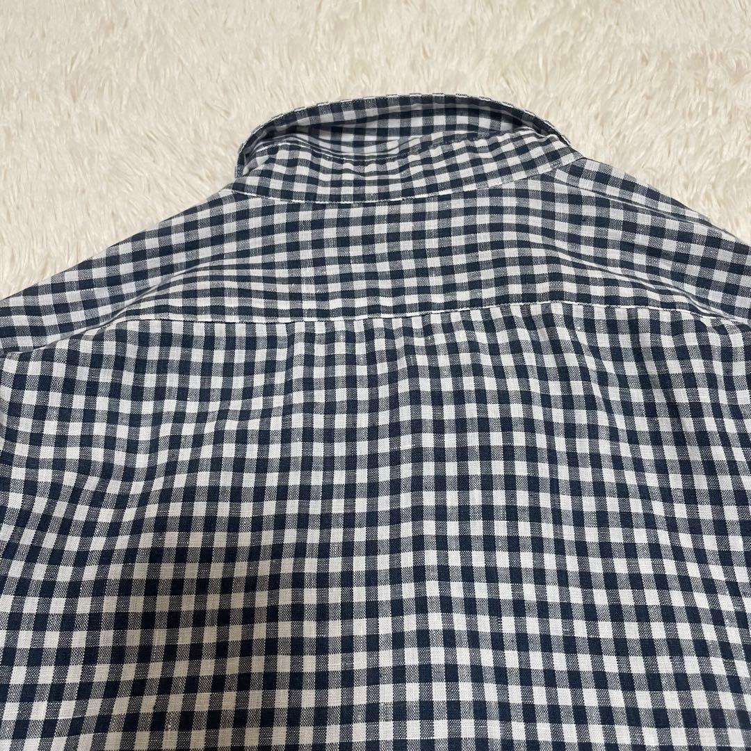 美品 マーガレットハウエル 上質リネンギンガムチェック柄シャツ 麻100% 紺