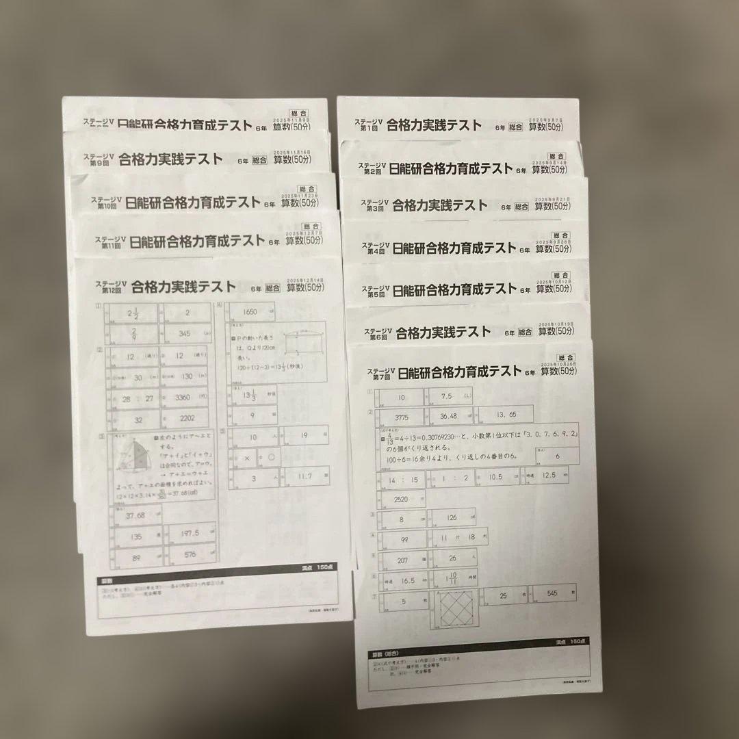 日能研6年（2025年度）　公開模試　育成テスト　夏期春期テスト　4科目