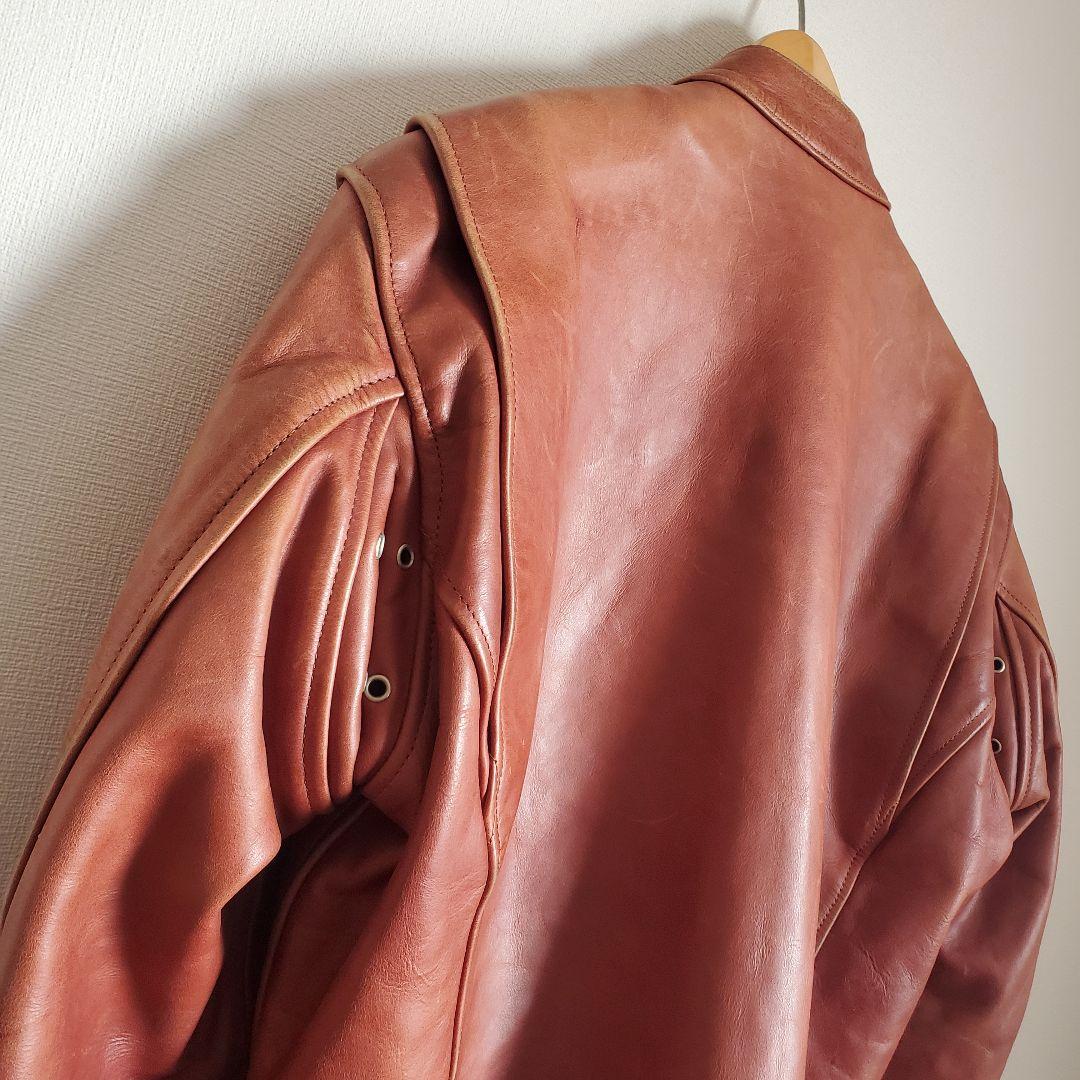 【Bikers】Lサイズ カウレザーシングルライダースジャケット レーシング　茶