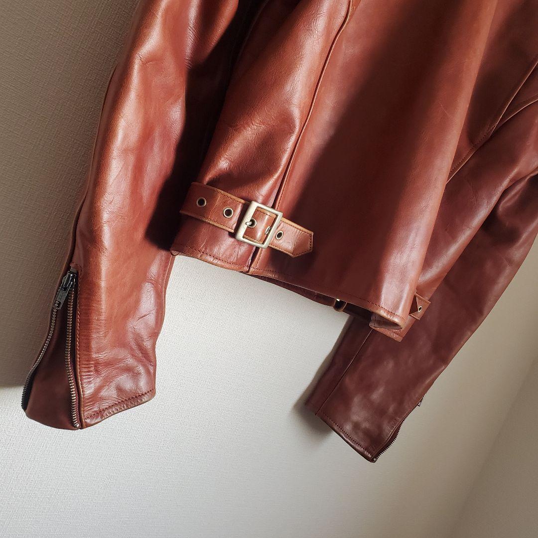 【Bikers】Lサイズ カウレザーシングルライダースジャケット レーシング　茶