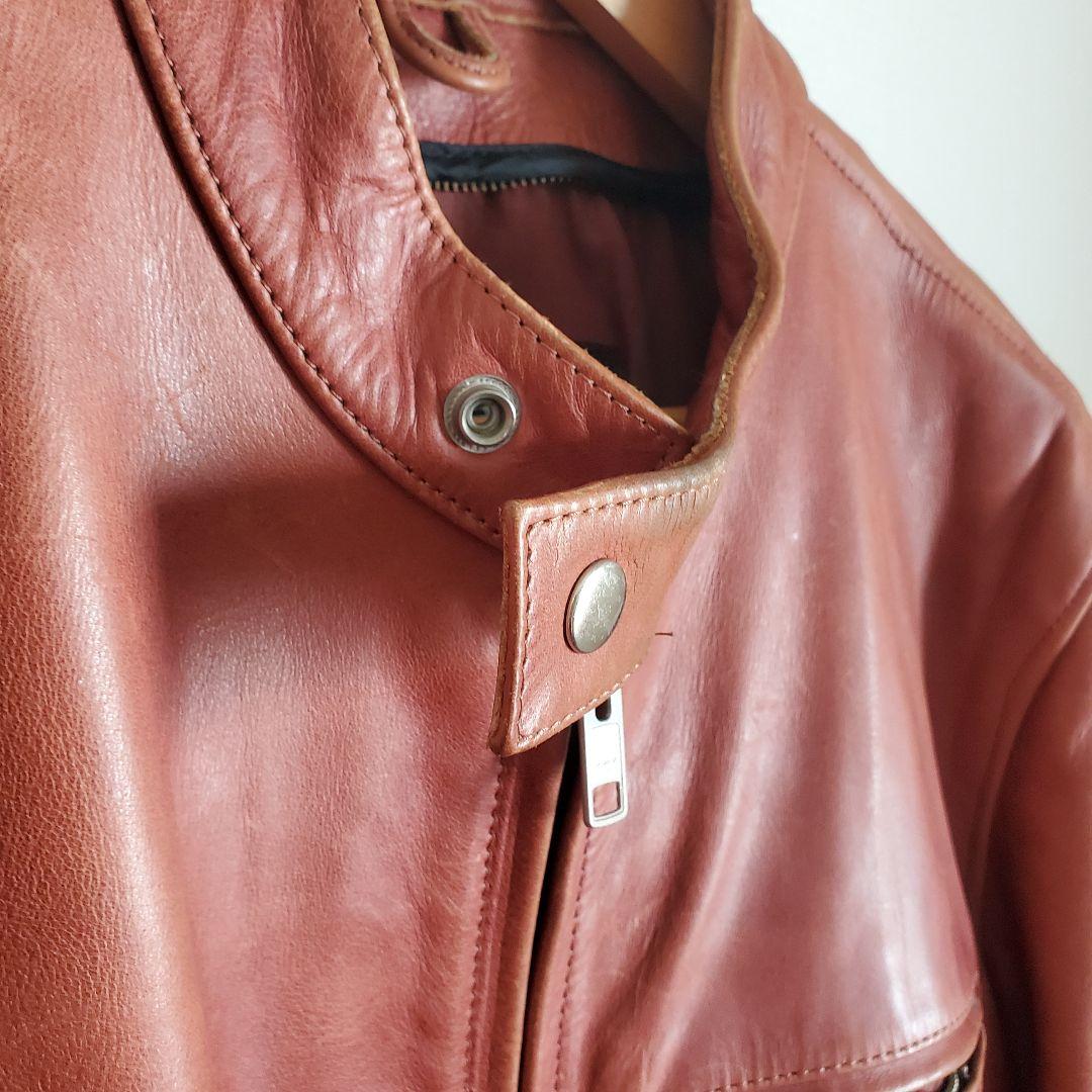 【Bikers】Lサイズ カウレザーシングルライダースジャケット レーシング　茶