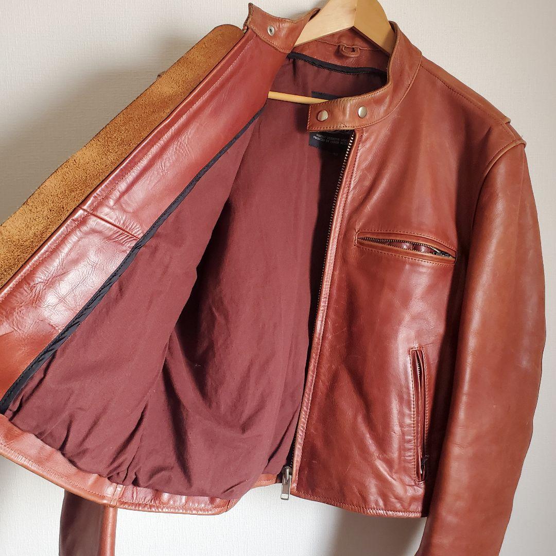 【Bikers】Lサイズ カウレザーシングルライダースジャケット レーシング　茶