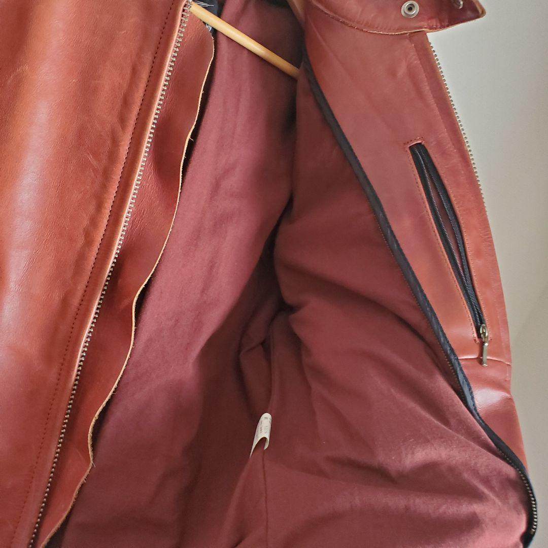 【Bikers】Lサイズ カウレザーシングルライダースジャケット レーシング　茶