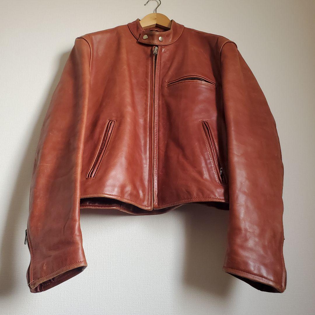 【Bikers】Lサイズ カウレザーシングルライダースジャケット レーシング　茶