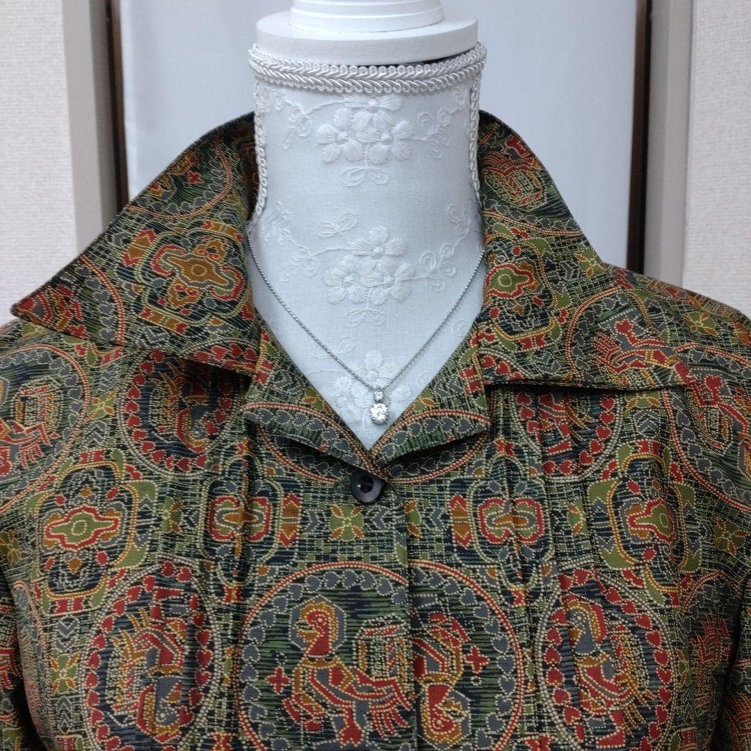 着物リメイク　染め大島紬ピンタックシャツワンピース