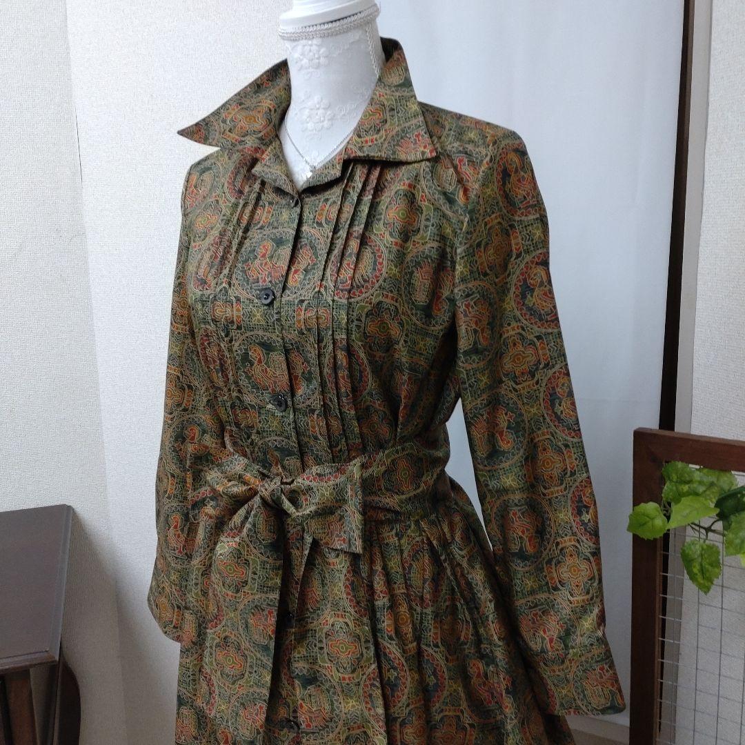 着物リメイク　染め大島紬ピンタックシャツワンピース