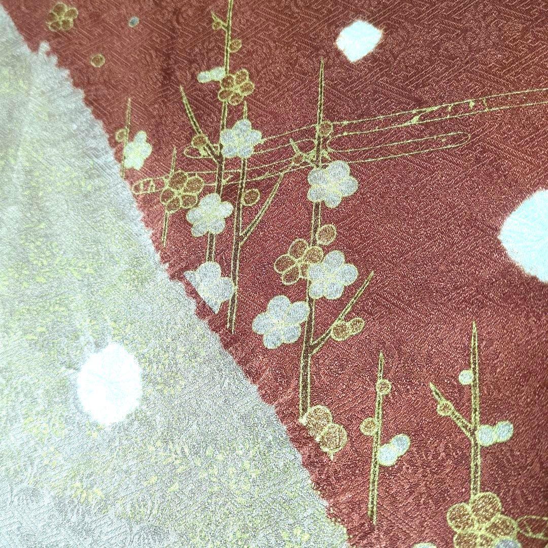 コ*ロ様 正絹 蘇芳香 流線 絞りと草花 着物リメイクV開きワンピ*