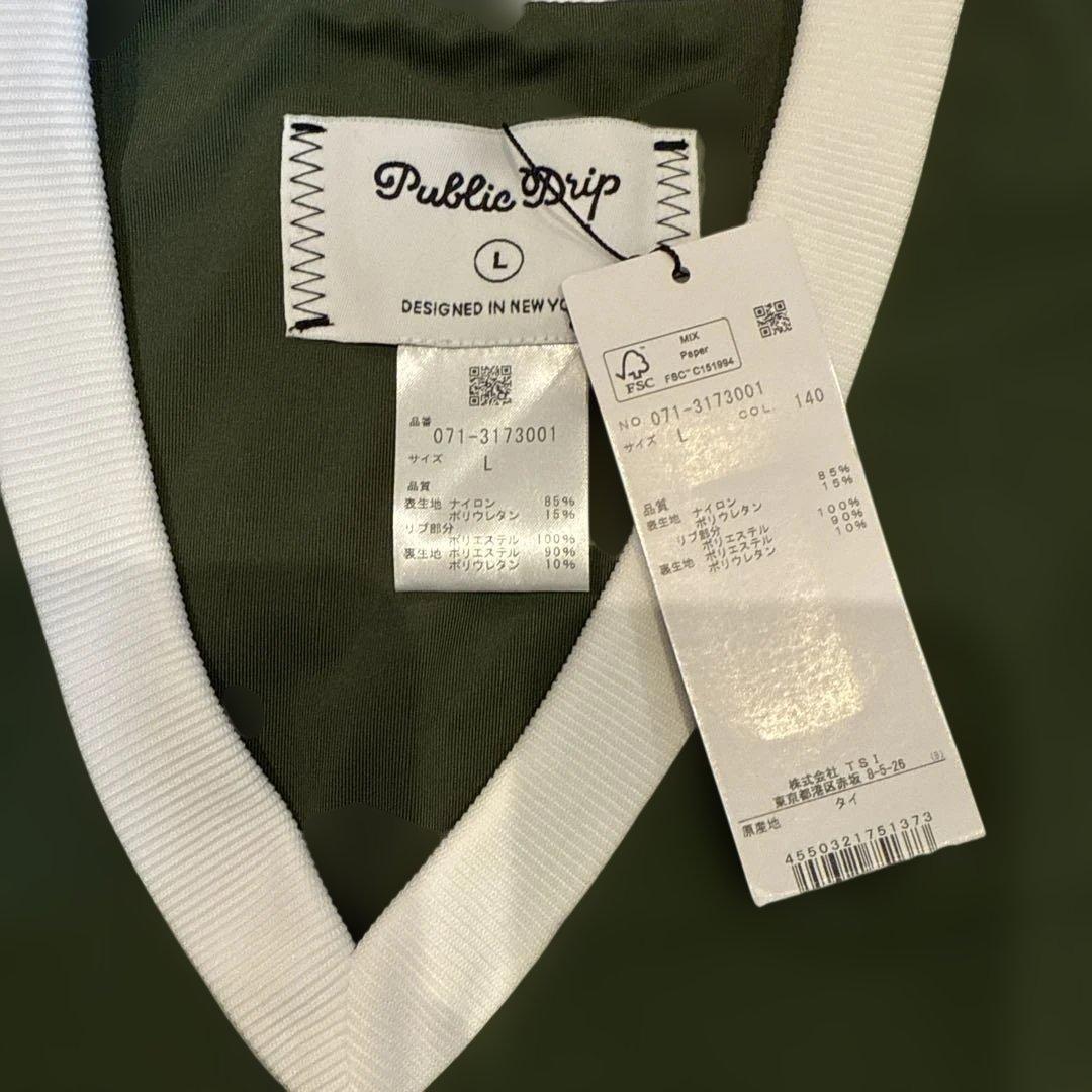Public Drip メンズ Vネックベスト L オリーブグリーン