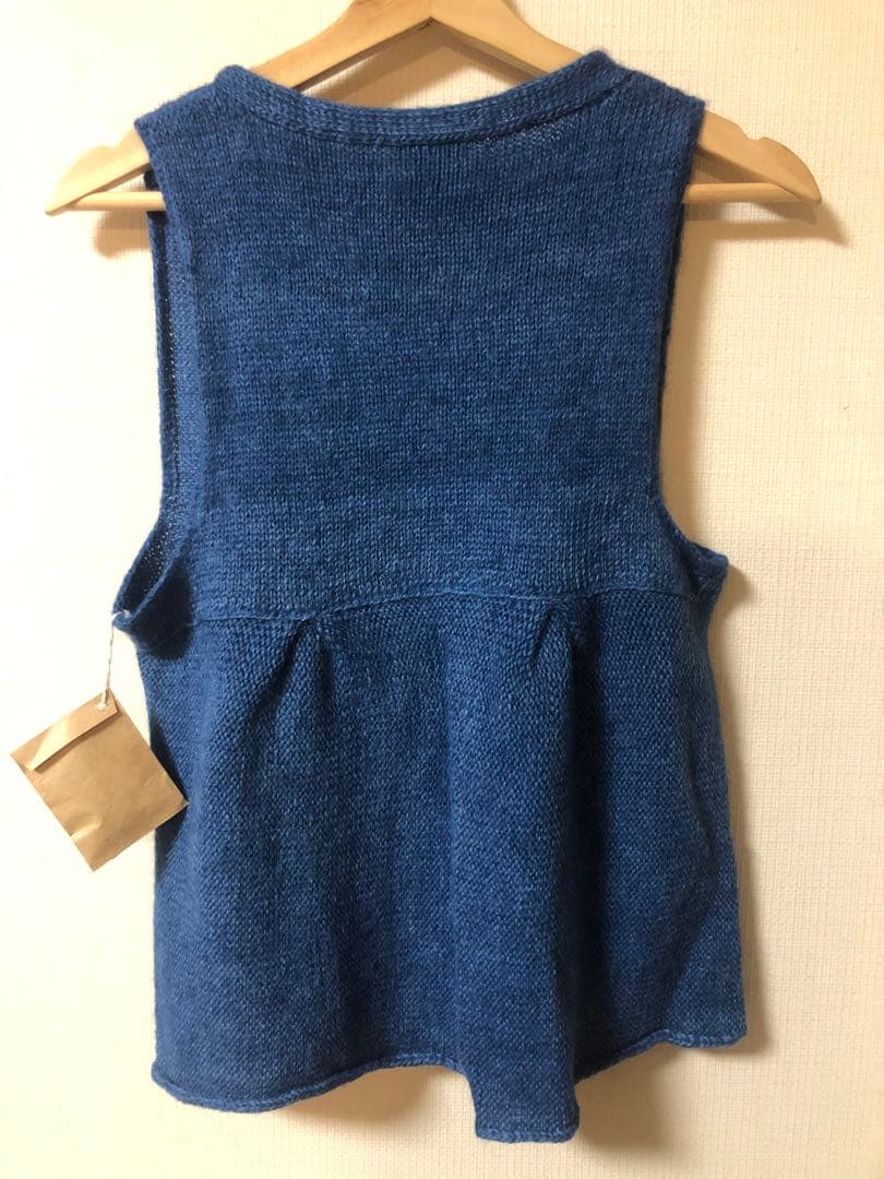 【新品】PUENTE プエンテ　手紡ぎカシュクールベスト　手編み　正藍染