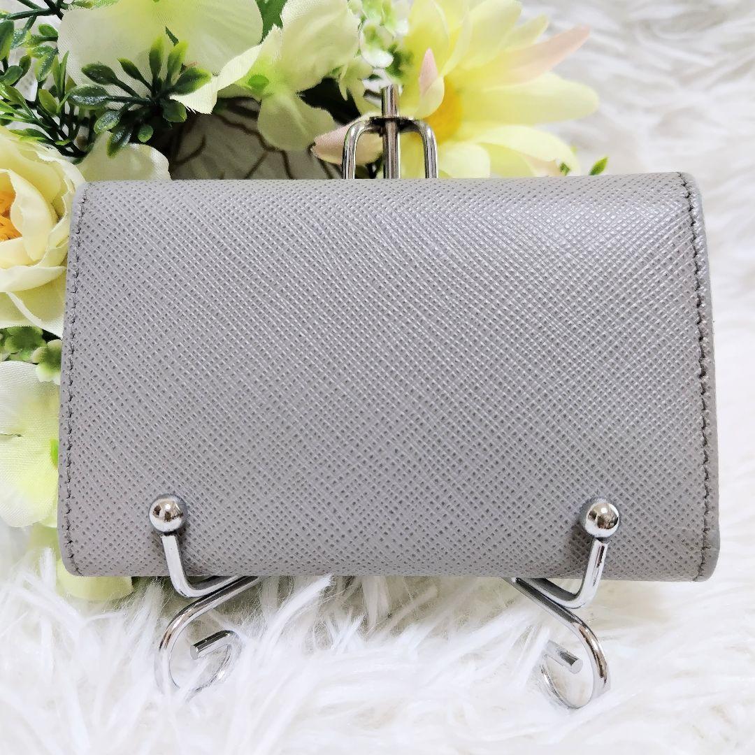 レア極美品✨プラダ◇RFIDマルチカラーキーケース4連＋キーリング　グレーブルー