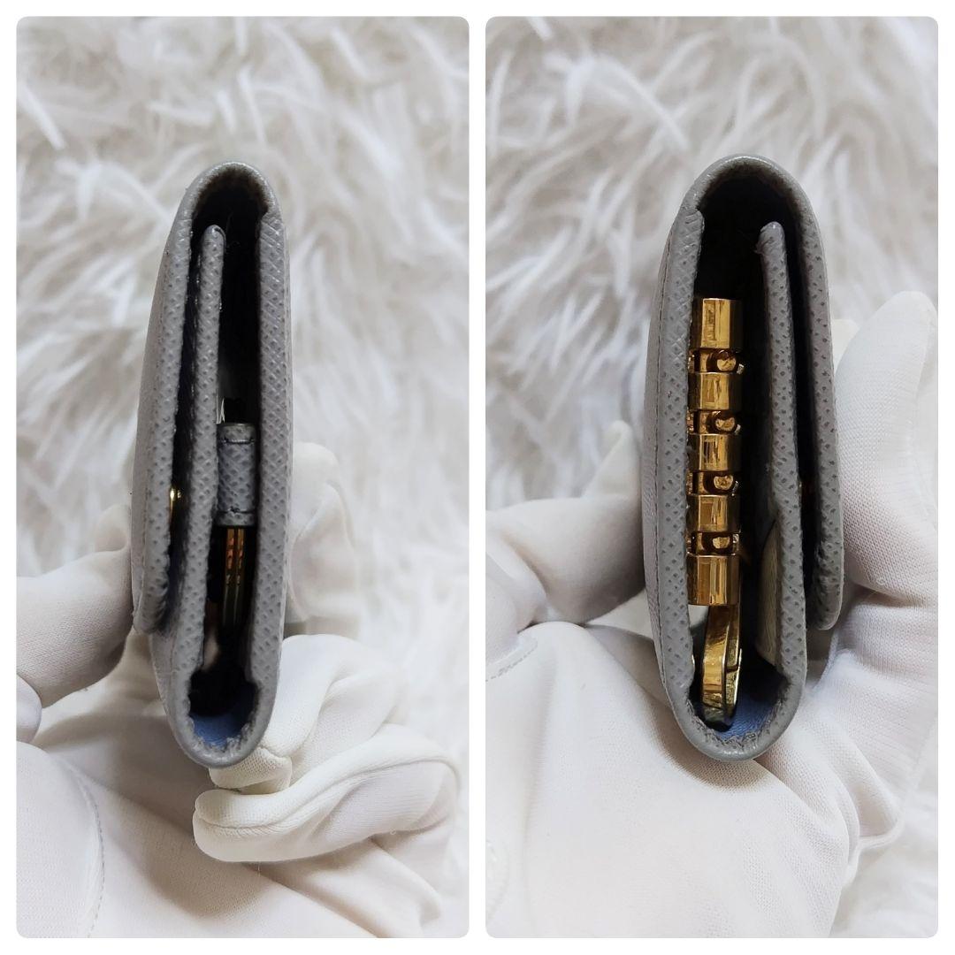 レア極美品✨プラダ◇RFIDマルチカラーキーケース4連＋キーリング　グレーブルー