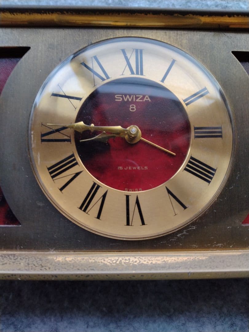 ビンテージ　SWIZA 8 スヴィザ スイス製置時計 レッド ゴールド真鍮製
