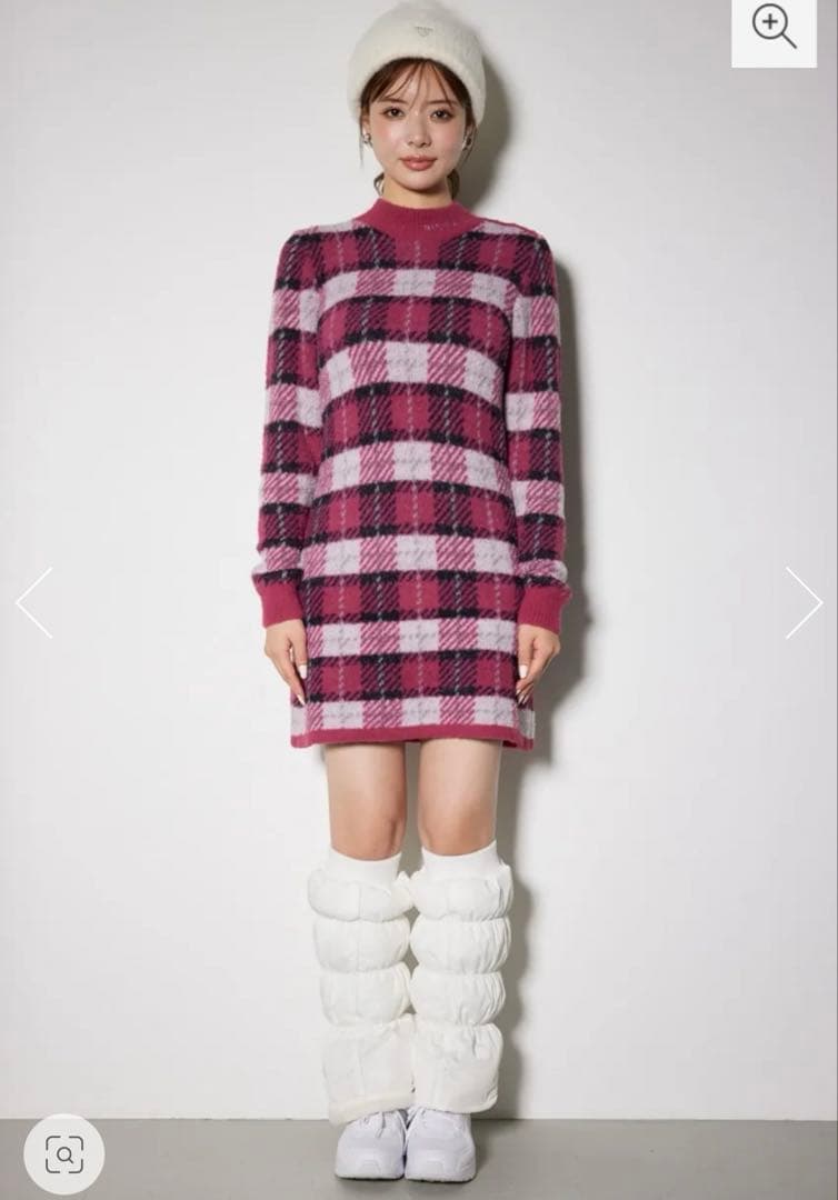 リエンダゴルフタータンチェックタイトニットワンピース