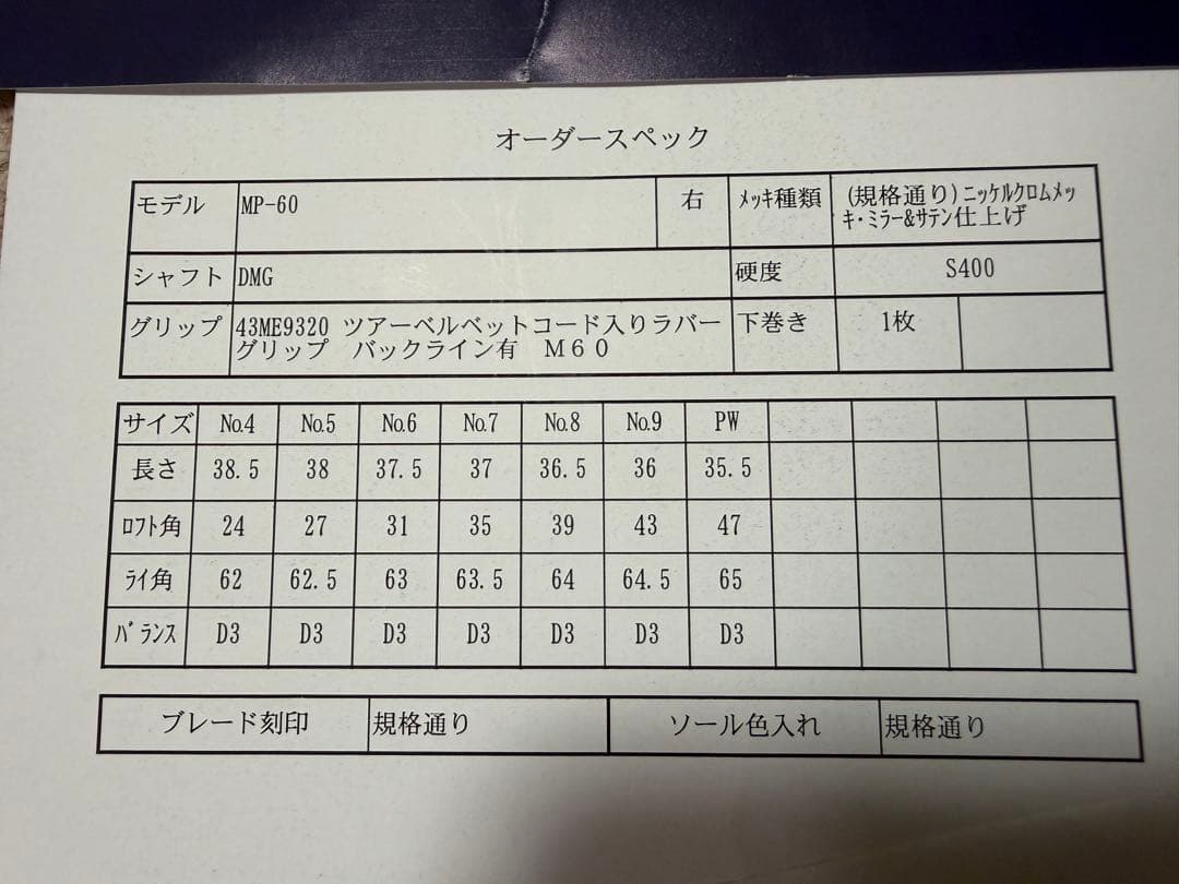 値下げ！　ミズノ　MP60 アイアン　カスタムオーダー　７本セット　4I〜PW