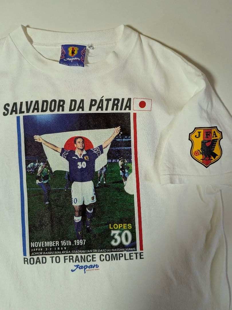 90s 日本製 サッカー日本代表　Ｔシャツ ロペスワグナー　Ｌサイズ　ホワイト
