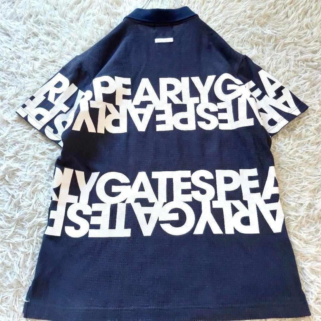 極美品 5 パーリーゲイツ ポロシャツ ゴルフウェア 刺繍ロゴ ネイビーホワイト
