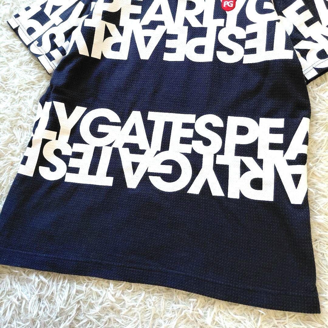 極美品 5 パーリーゲイツ ポロシャツ ゴルフウェア 刺繍ロゴ ネイビーホワイト