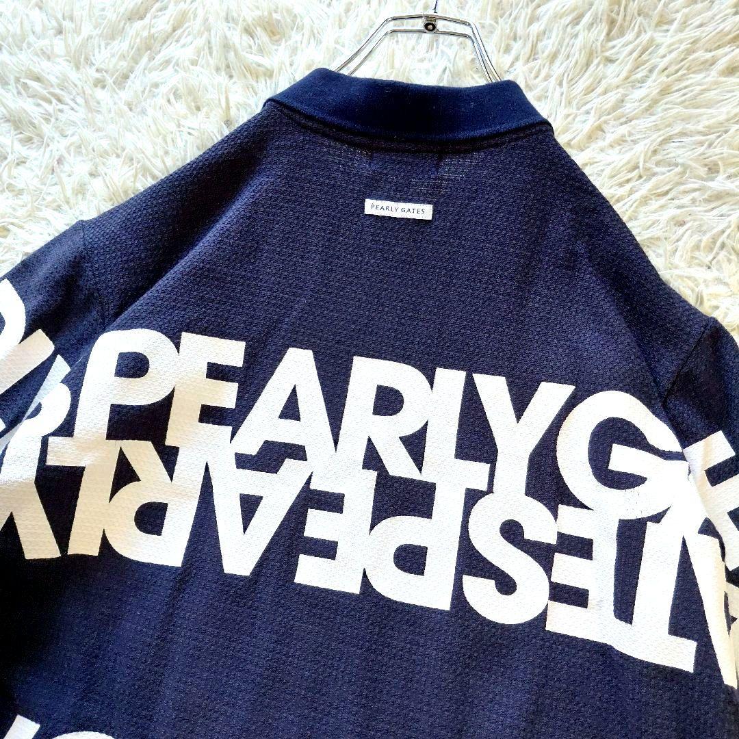 極美品 5 パーリーゲイツ ポロシャツ ゴルフウェア 刺繍ロゴ ネイビーホワイト