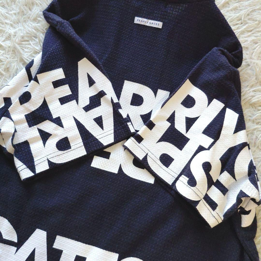 極美品 5 パーリーゲイツ ポロシャツ ゴルフウェア 刺繍ロゴ ネイビーホワイト