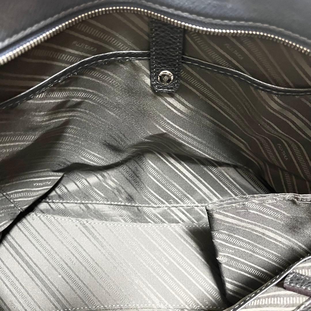 美品✨フジタカ トートバッグ レザー シボ 濃紺 日本製 肩がけ A4 大容量