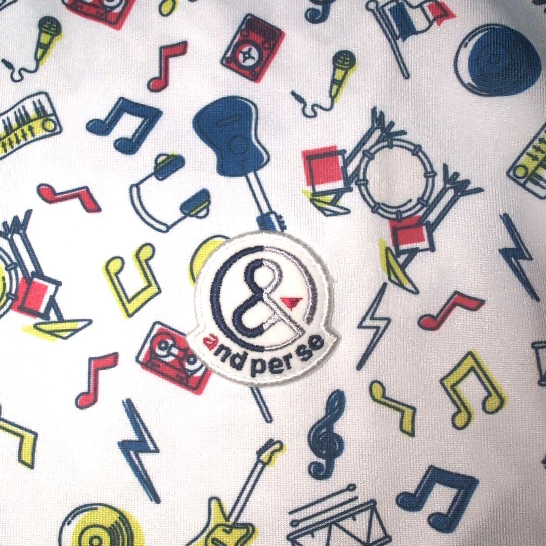 新品タグ付 アンパスィ ゴルフ 長袖 ポロシャツ 楽器柄 総柄 ホワイト L