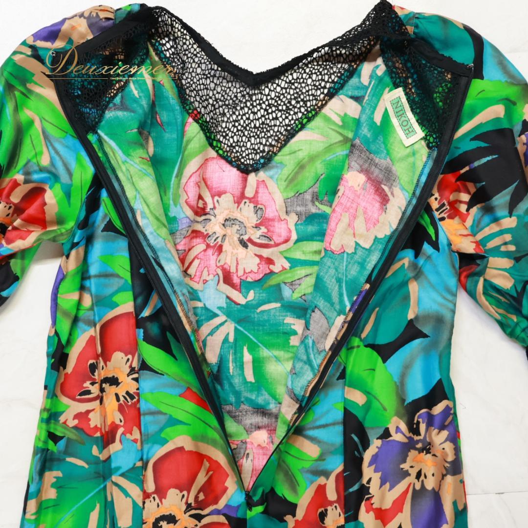 【美品 日本製 フラダンス衣装】グリーン NIKOH ワンピース ドレス 緑 黒
