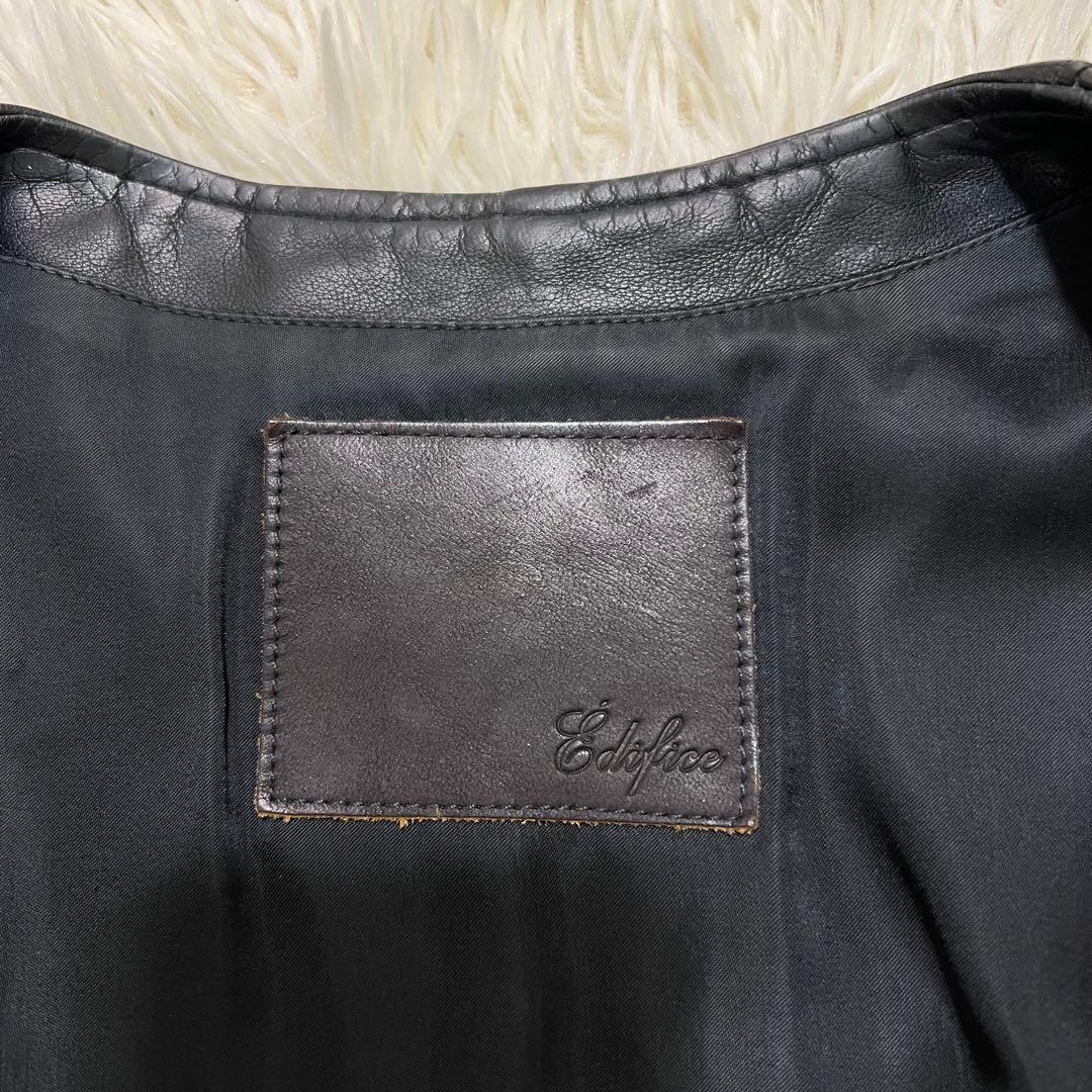 エディフィス　レザージャケット　ノーカラー　羊革　ブラック　M