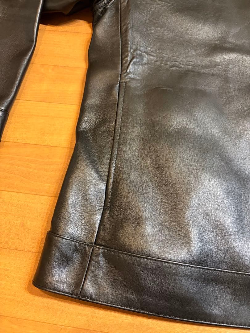 メンズ レザー ライダースジャケット 黒 ラム革