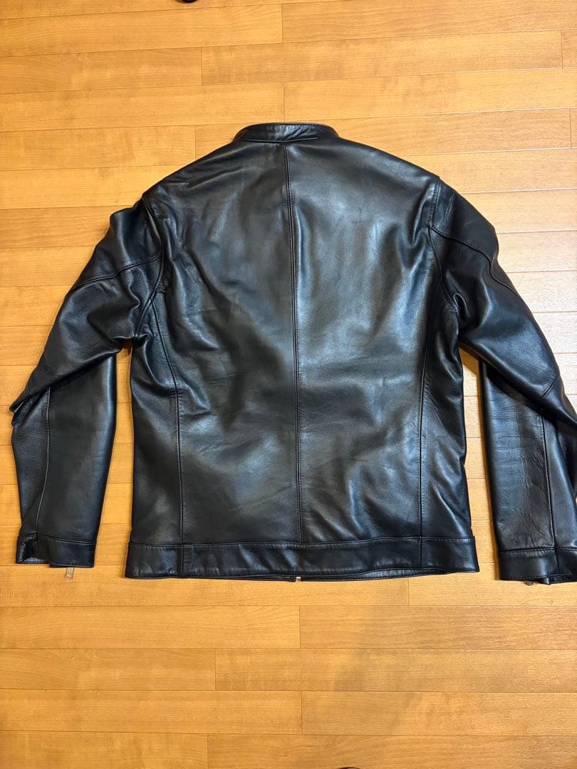 メンズ レザー ライダースジャケット 黒 ラム革